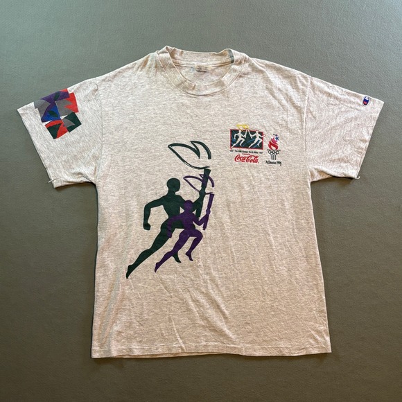 Champion Other - VTG 1996 Atlanta Olympics Torch T Shirt Mens L Grey Coca-Cola 90s Single Stitch